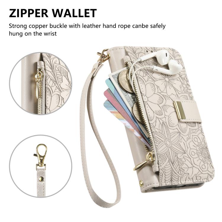 Flowers Leaves Zipper Wallet Leather Phone Case with Strap, For iPhone 13 Pro, For iPhone 12 / 12 Pro, For iPhone 12 Pro Max