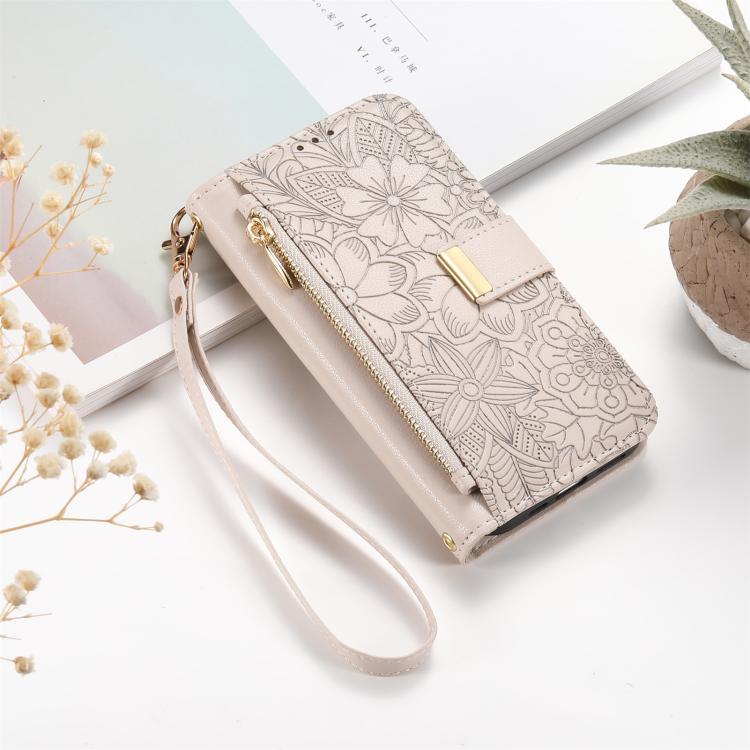 Flowers Leaves Zipper Wallet Leather Phone Case with Strap, For iPhone 13 Pro, For iPhone 12 / 12 Pro, For iPhone 12 Pro Max