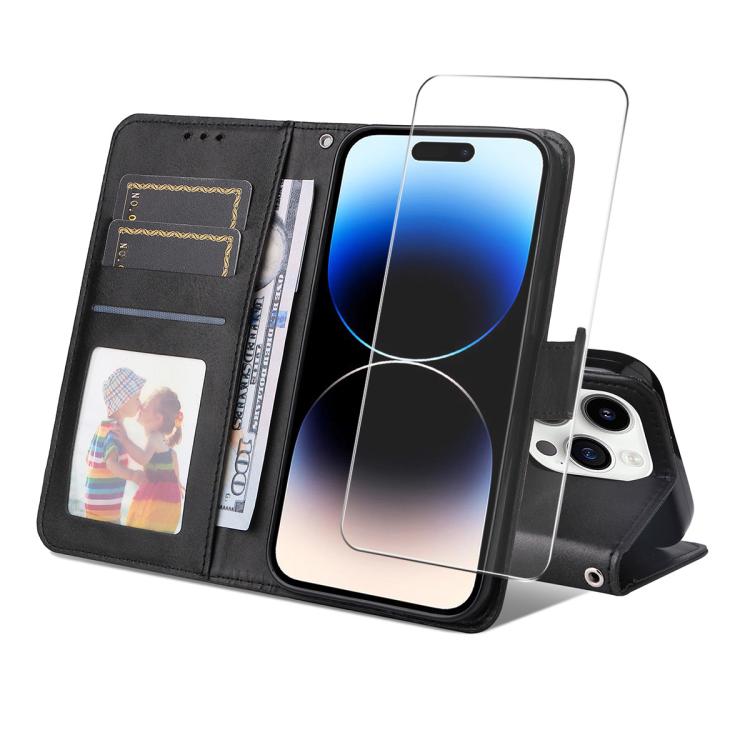 ENKAY Card Wallet Calf Texture Leather Phone Case with Thickened Glue No White Edge Film, For iPhone 15 Pro Max, For iPhone 15 Pro, For iPhone 15 Plus, For iPhone 15