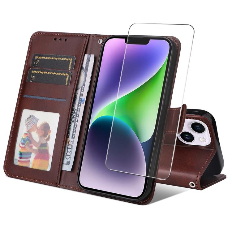 ENKAY Card Wallet Calf Texture Leather Phone Case with Thickened Glue No White Edge Film, For iPhone 15 Pro Max, For iPhone 15 Pro, For iPhone 15 Plus, For iPhone 15