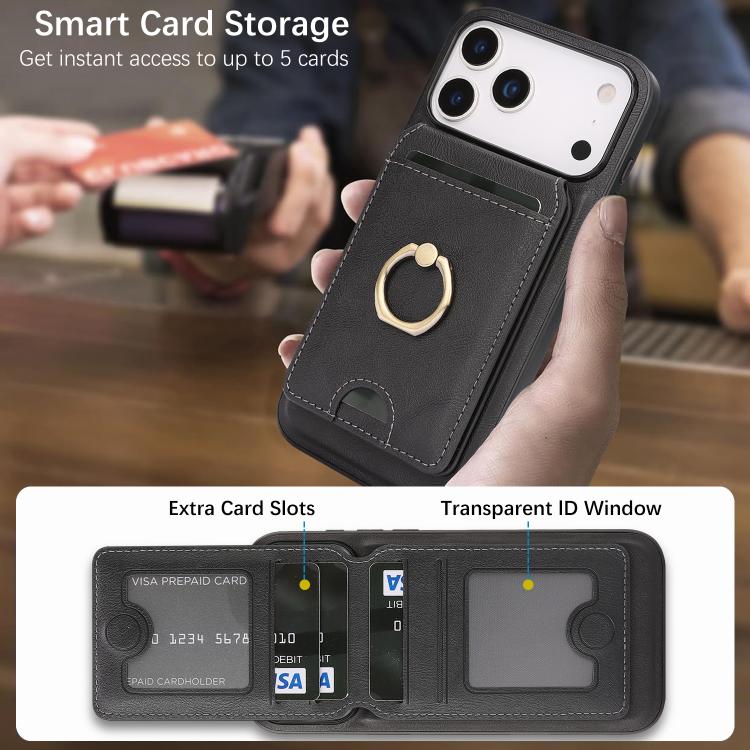 Kalebol Strong MagSafe Ring Magnetic Card Bag Holder Leather Phone Case, For iPhone 17 Pro Max, For iPhone 17 Pro, For iPhone 17, For iPhone Air