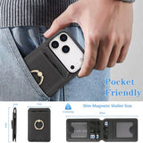 Kalebol Strong MagSafe Ring Magnetic Card Bag Holder Leather Phone Case, For iPhone 17 Pro Max, For iPhone 17 Pro, For iPhone 17, For iPhone Air