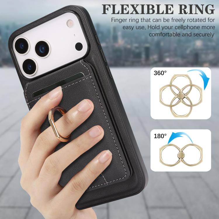 Kalebol Strong MagSafe Ring Magnetic Card Bag Holder Leather Phone Case, For iPhone 17 Pro Max, For iPhone 17 Pro, For iPhone 17, For iPhone Air