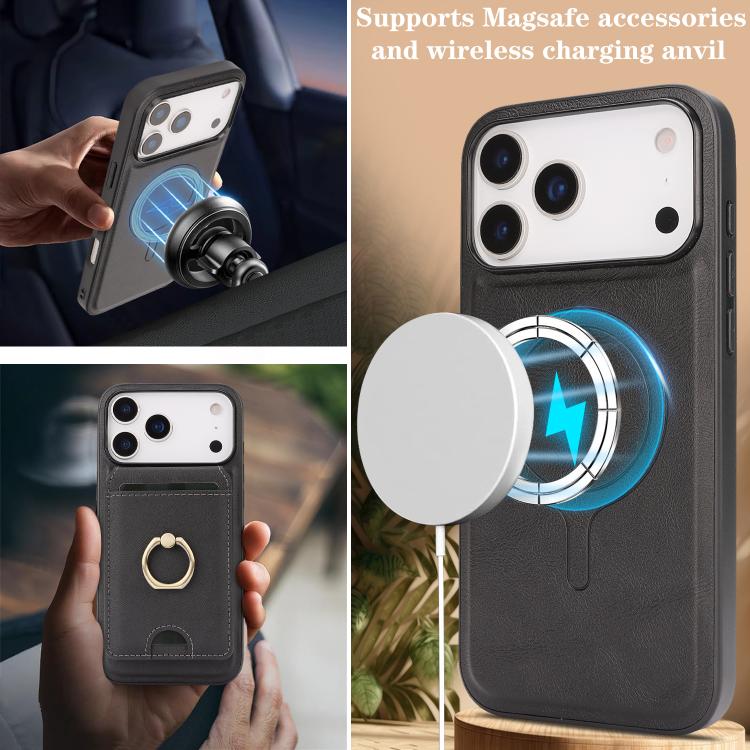 Kalebol Strong MagSafe Ring Magnetic Card Bag Holder Leather Phone Case, For iPhone 17 Pro Max, For iPhone 17 Pro, For iPhone 17, For iPhone Air