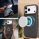 Kalebol Strong MagSafe Ring Magnetic Card Bag Holder Leather Phone Case, For iPhone 17 Pro Max, For iPhone 17 Pro, For iPhone 17, For iPhone Air