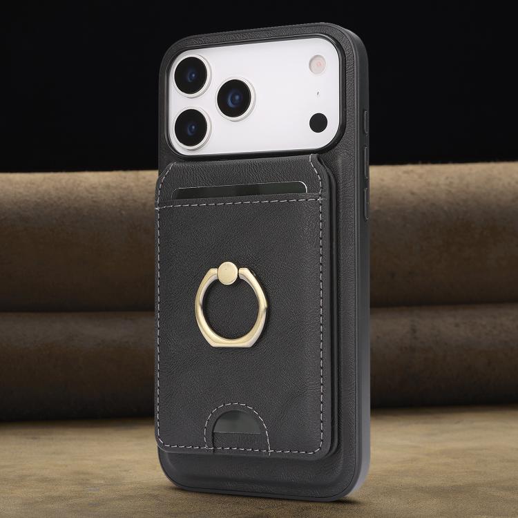 Kalebol Strong MagSafe Ring Magnetic Card Bag Holder Leather Phone Case, For iPhone 17 Pro Max, For iPhone 17 Pro, For iPhone 17, For iPhone Air