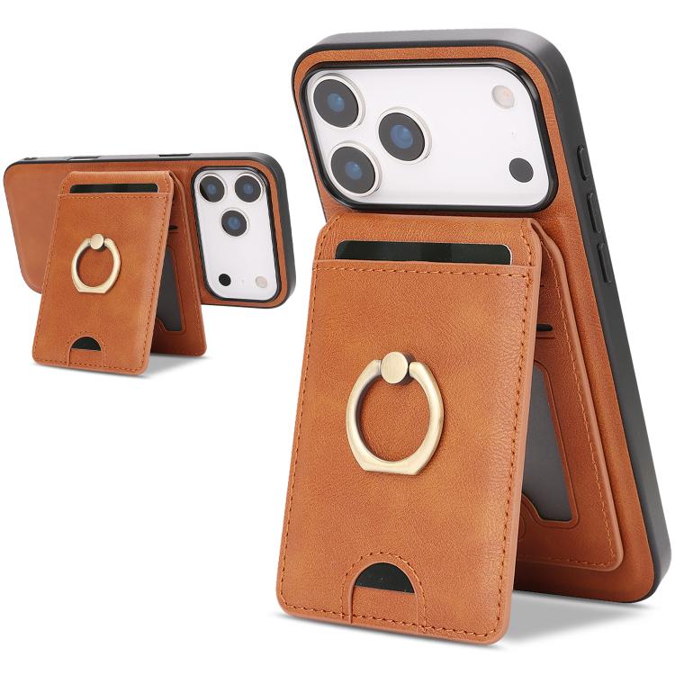 Kalebol Strong MagSafe Ring Magnetic Card Bag Holder Leather Phone Case, For iPhone 17 Pro Max, For iPhone 17 Pro, For iPhone 17, For iPhone Air