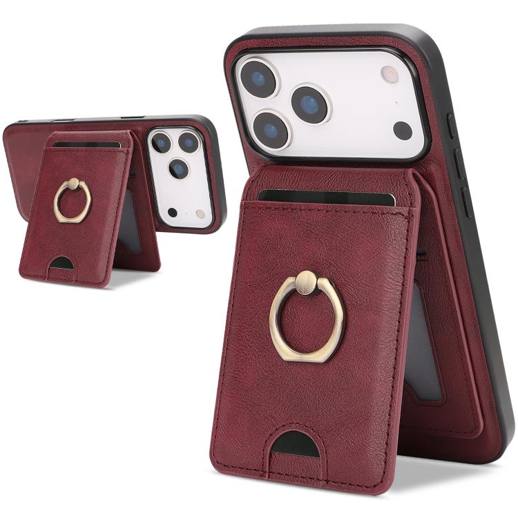 Kalebol Strong MagSafe Ring Magnetic Card Bag Holder Leather Phone Case, For iPhone 17 Pro Max, For iPhone 17 Pro, For iPhone 17, For iPhone Air