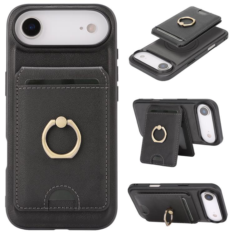 Kalebol Strong MagSafe Ring Magnetic Card Bag Holder Leather Phone Case, For iPhone 17 Pro Max, For iPhone 17 Pro, For iPhone 17, For iPhone Air