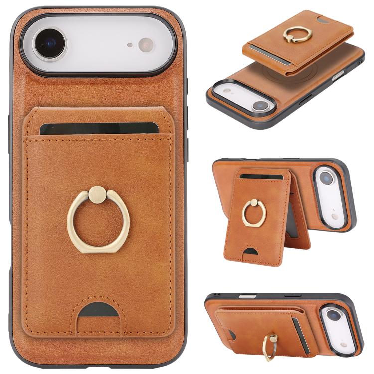 Kalebol Strong MagSafe Ring Magnetic Card Bag Holder Leather Phone Case, For iPhone 17 Pro Max, For iPhone 17 Pro, For iPhone 17, For iPhone Air