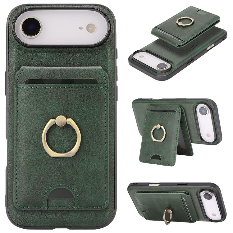 Kalebol Strong MagSafe Ring Magnetic Card Bag Holder Leather Phone Case, For iPhone 17 Pro Max, For iPhone 17 Pro, For iPhone 17, For iPhone Air