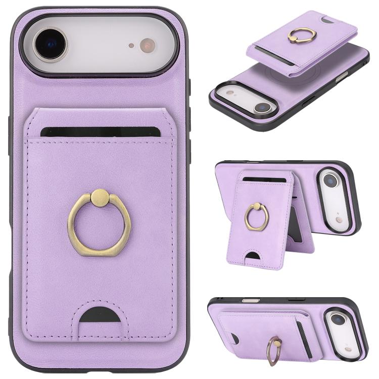 Kalebol Strong MagSafe Ring Magnetic Card Bag Holder Leather Phone Case, For iPhone 17 Pro Max, For iPhone 17 Pro, For iPhone 17, For iPhone Air