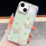 Diamond Glitter Pearl Butterfly Four-Corner Shockproof Phone Case, For iPhone 13