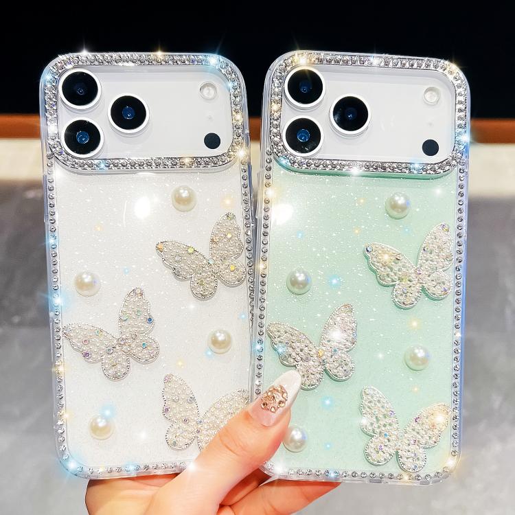 Diamond Glitter Pearl Butterfly Four-Corner Shockproof Phone Case, For iPhone 13