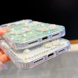 Diamond Glitter Pearl Butterfly Four-Corner Shockproof Phone Case, For iPhone 13