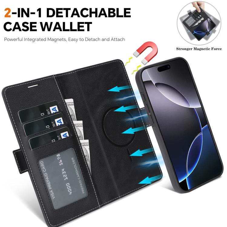Kalebol Strong Magnetic MagSafe Ring 2 In 1 Split Leather Phone Case, For iPhone 13 Pro, For iPhone 13