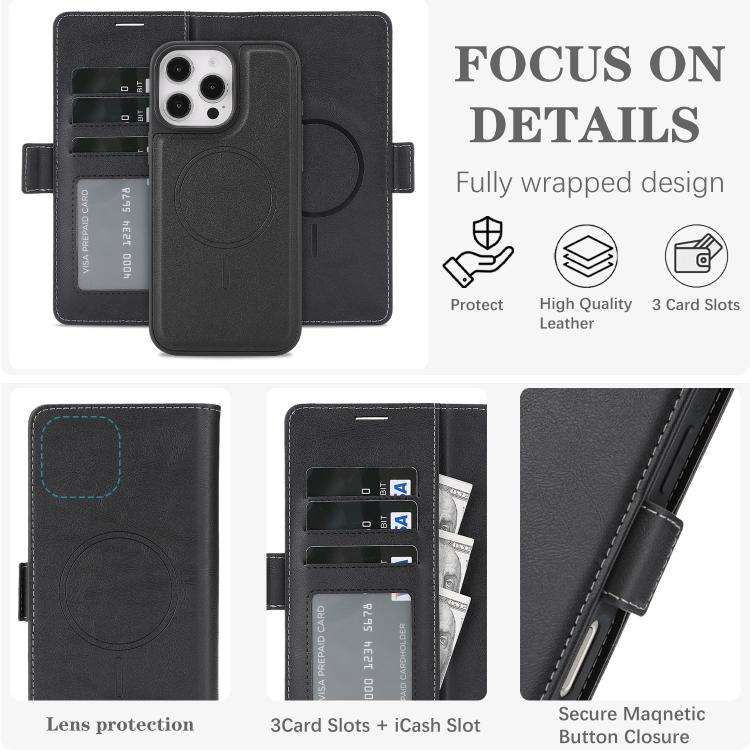 Kalebol Strong Magnetic MagSafe Ring 2 In 1 Split Leather Phone Case, For iPhone 13 Pro, For iPhone 13
