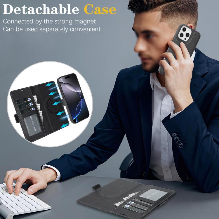 Kalebol Strong Magnetic MagSafe Ring 2 In 1 Split Leather Phone Case, For iPhone 13 Pro, For iPhone 13
