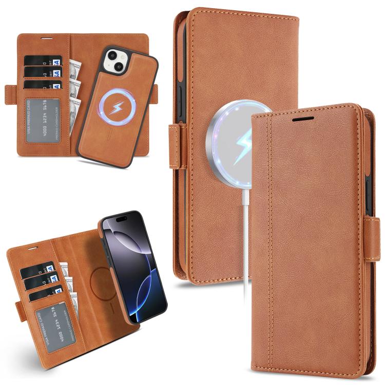 Kalebol Strong Magnetic MagSafe Ring 2 In 1 Split Leather Phone Case, For iPhone 13 Pro, For iPhone 13