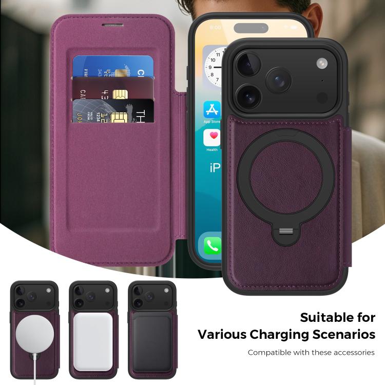 Knight Shield 360 Rotation Holder MagSafe RFID Leather Phone Case, For iPhone 17 Pro, For iPhone 17, For iPhone Air