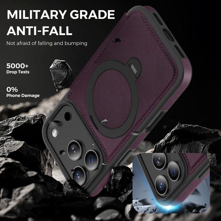 Knight Shield 360 Rotation Holder MagSafe RFID Leather Phone Case, For iPhone 17 Pro, For iPhone 17, For iPhone Air