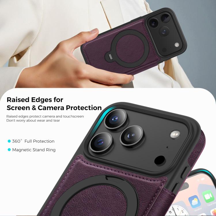 Knight Shield 360 Rotation Holder MagSafe RFID Leather Phone Case, For iPhone 17 Pro, For iPhone 17, For iPhone Air