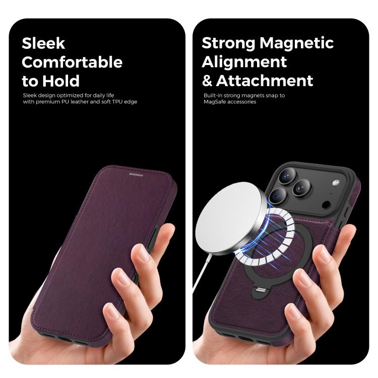 Knight Shield 360 Rotation Holder MagSafe RFID Leather Phone Case, For iPhone 17 Pro, For iPhone 17, For iPhone Air