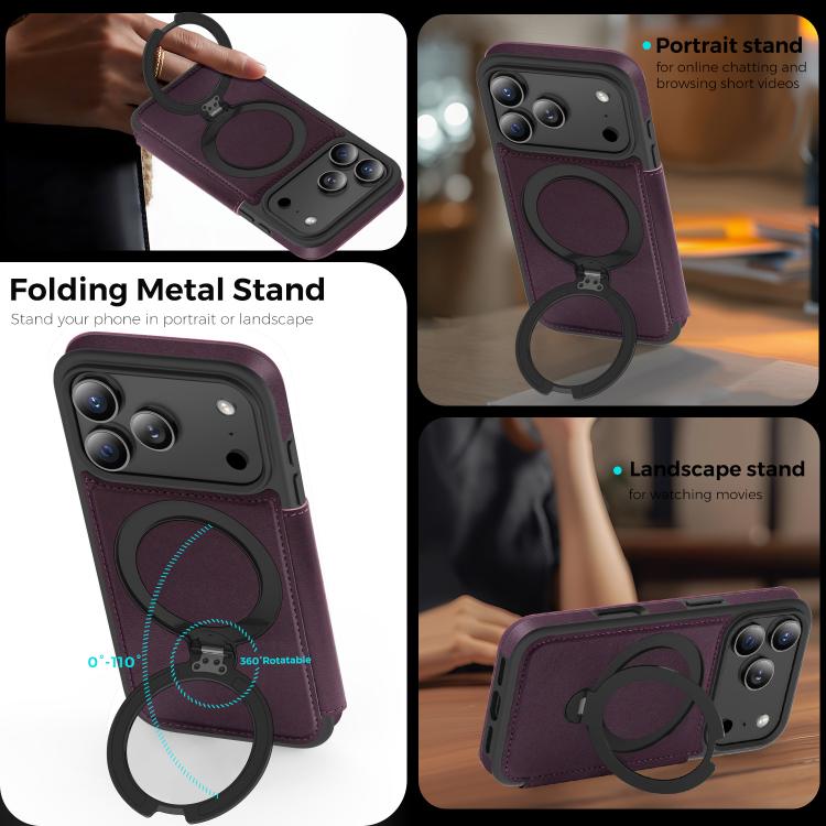 Knight Shield 360 Rotation Holder MagSafe RFID Leather Phone Case, For iPhone 17 Pro, For iPhone 17, For iPhone Air