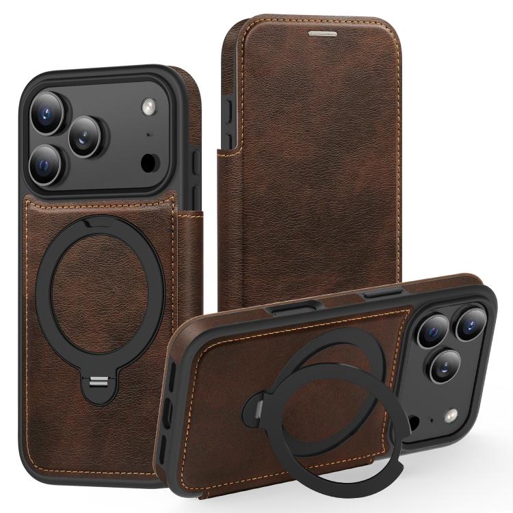 Knight Shield 360 Rotation Holder MagSafe RFID Leather Phone Case, For iPhone 17 Pro, For iPhone 17, For iPhone Air