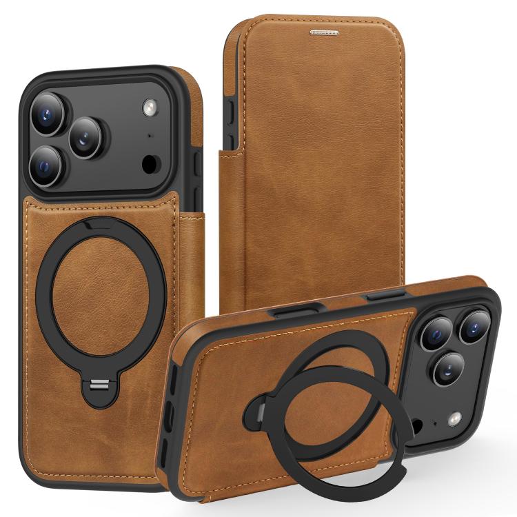 Knight Shield 360 Rotation Holder MagSafe RFID Leather Phone Case, For iPhone 17 Pro, For iPhone 17, For iPhone Air