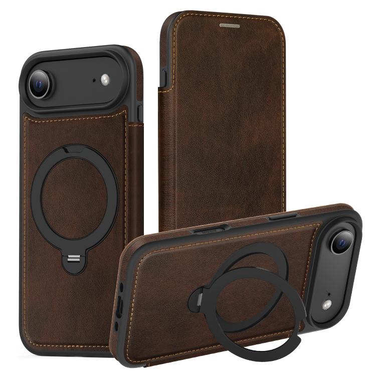 Knight Shield 360 Rotation Holder MagSafe RFID Leather Phone Case, For iPhone 17 Pro, For iPhone 17, For iPhone Air