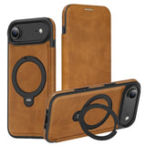 Knight Shield 360 Rotation Holder MagSafe RFID Leather Phone Case, For iPhone 17 Pro, For iPhone 17, For iPhone Air