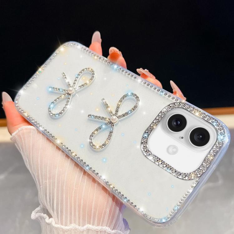 Diamond Glitter Dual Bow-knot Shockproof Phone Case, For iPhone 17 Pro Max, For iPhone 17 Pro, For iPhone 17, For iPhone Air, For iPhone 16 Pro Max, For iPhone 16 Pro, For iPhone 16 Plus, For iPhone 16
