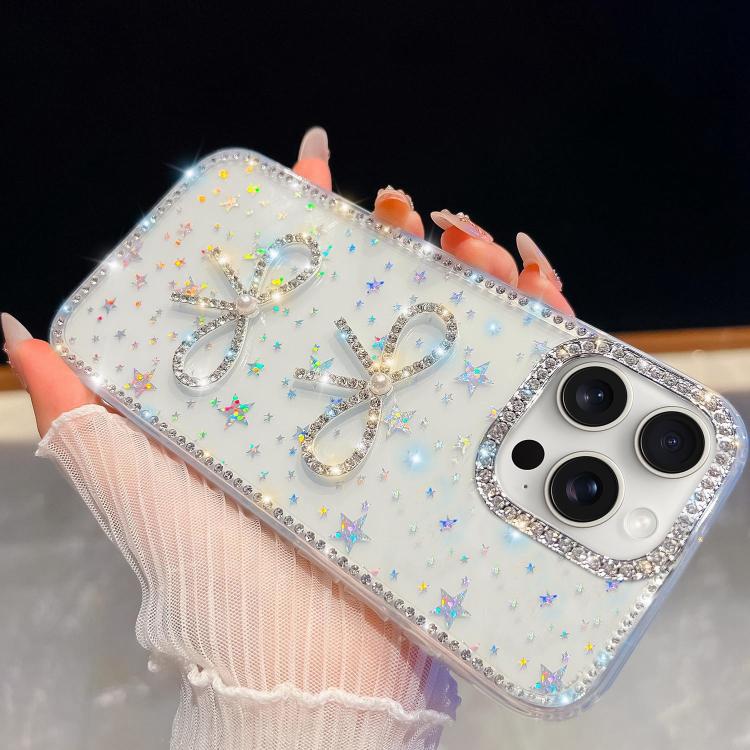 Diamond Glitter Dual Bow-knot Shockproof Phone Case, For iPhone 15 Pro Max, For iPhone 15 Pro, For iPhone 15, For iPhone 14, For iPhone 14 Pro, For iPhone 14 Pro Max, For iPhone 13 Pro Max, For iPhone 13 Pro