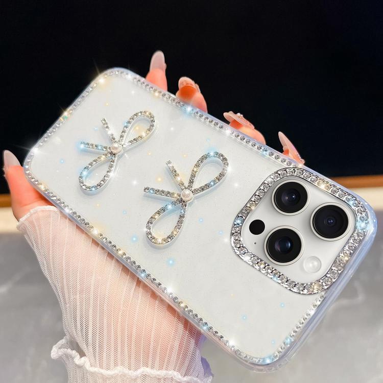 Diamond Glitter Dual Bow-knot Shockproof Phone Case, For iPhone 15 Pro Max, For iPhone 15 Pro, For iPhone 15, For iPhone 14, For iPhone 14 Pro, For iPhone 14 Pro Max, For iPhone 13 Pro Max, For iPhone 13 Pro