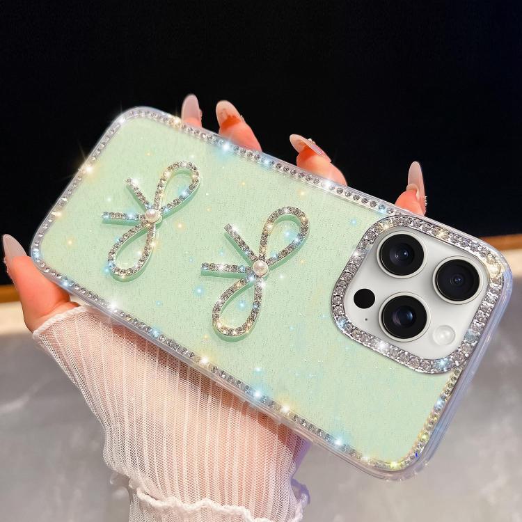 Diamond Glitter Dual Bow-knot Shockproof Phone Case, For iPhone 15 Pro Max, For iPhone 15 Pro, For iPhone 15, For iPhone 14, For iPhone 14 Pro, For iPhone 14 Pro Max, For iPhone 13 Pro Max, For iPhone 13 Pro