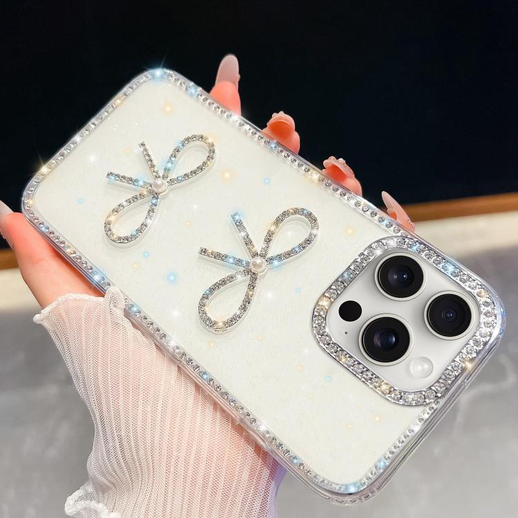 Diamond Glitter Dual Bow-knot Shockproof Phone Case, For iPhone 15 Pro Max, For iPhone 15 Pro, For iPhone 15, For iPhone 14, For iPhone 14 Pro, For iPhone 14 Pro Max, For iPhone 13 Pro Max, For iPhone 13 Pro