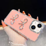 Diamond Glitter Dual Bow-knot Shockproof Phone Case, For iPhone 15 Pro Max, For iPhone 15 Pro, For iPhone 15, For iPhone 14, For iPhone 14 Pro, For iPhone 14 Pro Max, For iPhone 13 Pro Max, For iPhone 13 Pro