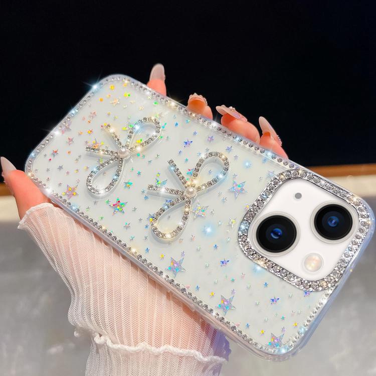 Diamond Glitter Dual Bow-knot Shockproof Phone Case, For iPhone 15 Pro Max, For iPhone 15 Pro, For iPhone 15, For iPhone 14, For iPhone 14 Pro, For iPhone 14 Pro Max, For iPhone 13 Pro Max, For iPhone 13 Pro