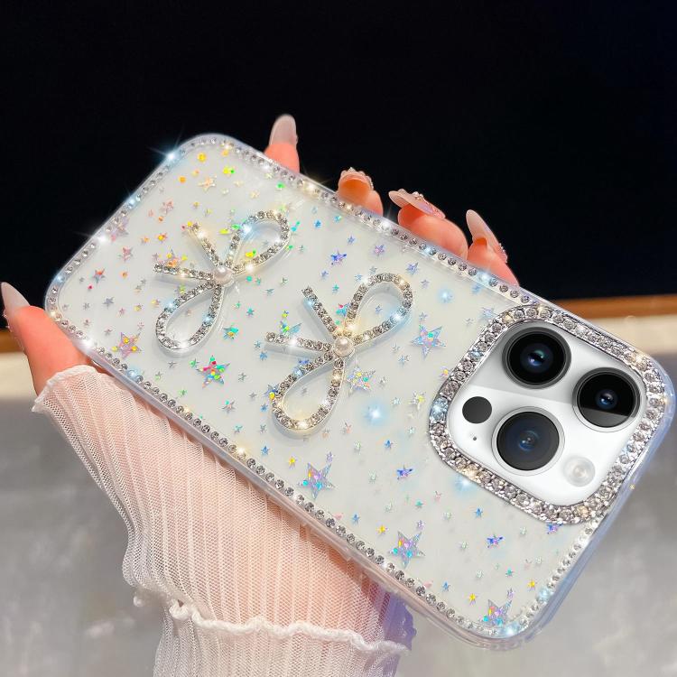 Diamond Glitter Dual Bow-knot Shockproof Phone Case, For iPhone 15 Pro Max, For iPhone 15 Pro, For iPhone 15, For iPhone 14, For iPhone 14 Pro, For iPhone 14 Pro Max, For iPhone 13 Pro Max, For iPhone 13 Pro