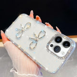 Diamond Glitter Dual Bow-knot Shockproof Phone Case, For iPhone 15 Pro Max, For iPhone 15 Pro, For iPhone 15, For iPhone 14, For iPhone 14 Pro, For iPhone 14 Pro Max, For iPhone 13 Pro Max, For iPhone 13 Pro