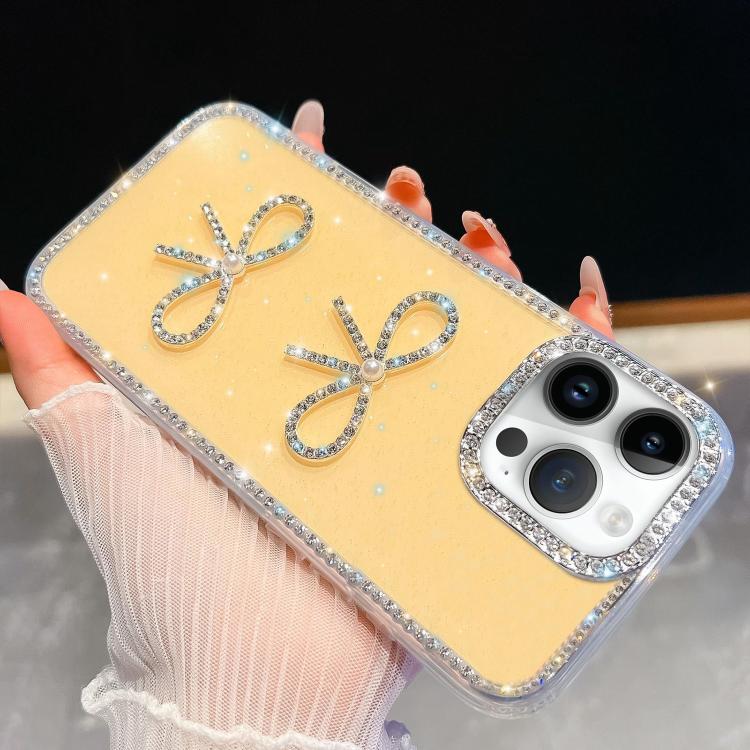Diamond Glitter Dual Bow-knot Shockproof Phone Case, For iPhone 15 Pro Max, For iPhone 15 Pro, For iPhone 15, For iPhone 14, For iPhone 14 Pro, For iPhone 14 Pro Max, For iPhone 13 Pro Max, For iPhone 13 Pro