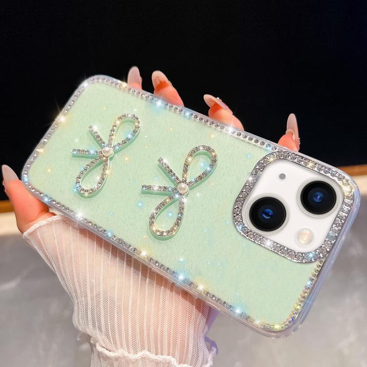 Diamond Glitter Dual Bow-knot Shockproof Phone Case, For iPhone 13