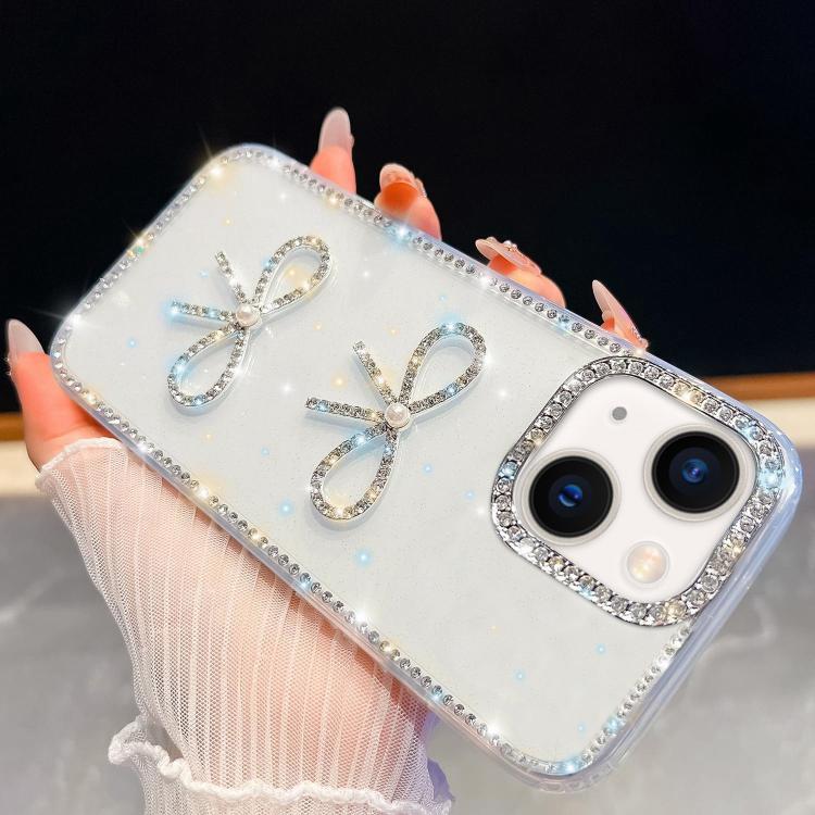 Diamond Glitter Dual Bow-knot Shockproof Phone Case, For iPhone 13