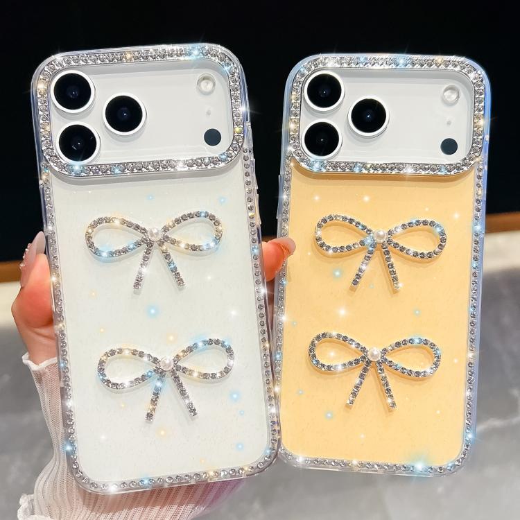 Diamond Glitter Dual Bow-knot Shockproof Phone Case, For iPhone 15 Pro Max, For iPhone 15 Pro, For iPhone 15, For iPhone 14, For iPhone 14 Pro, For iPhone 14 Pro Max, For iPhone 13 Pro Max, For iPhone 13 Pro