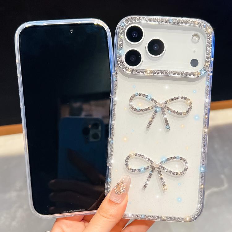 Diamond Glitter Dual Bow-knot Shockproof Phone Case, For iPhone 17 Pro Max, For iPhone 17 Pro, For iPhone 17, For iPhone Air, For iPhone 16 Pro Max, For iPhone 16 Pro, For iPhone 16 Plus, For iPhone 16