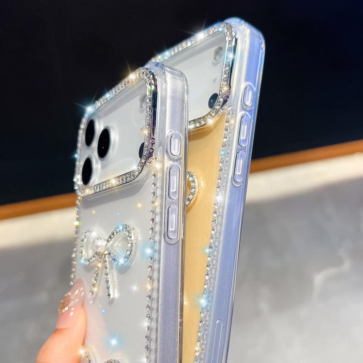 Diamond Glitter Dual Bow-knot Shockproof Phone Case, For iPhone 13