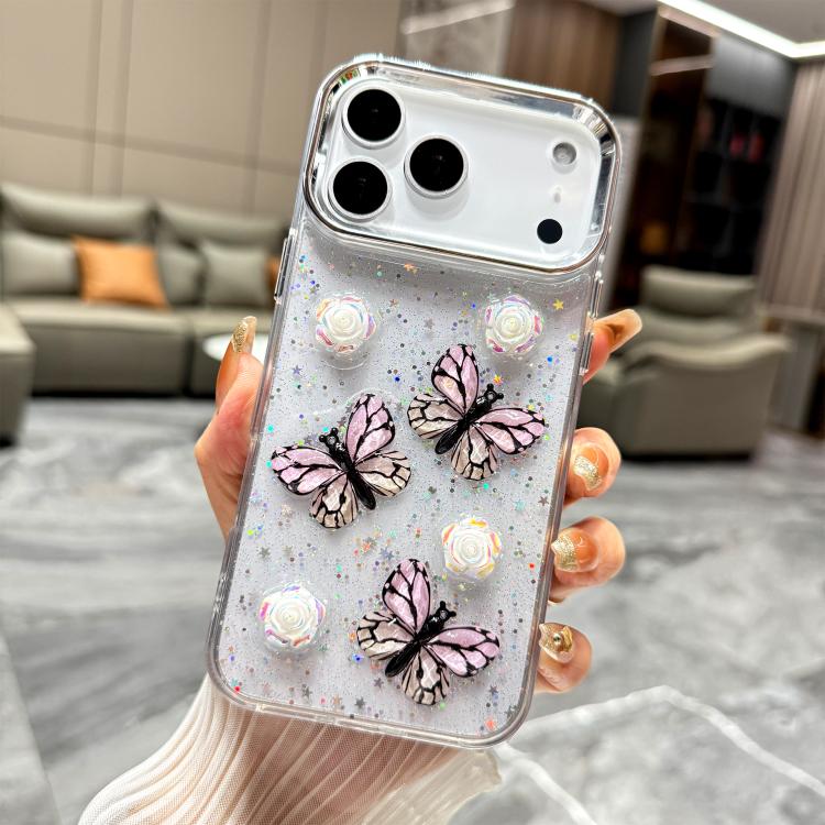 Glitter 3D Butterfly TPU Phone Case, For iPhone 17 Pro Max, For iPhone 17 Pro, For iPhone 17, For iPhone Air