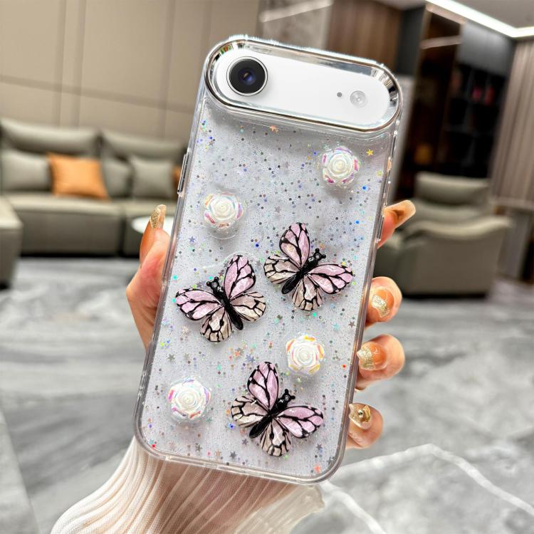 Glitter 3D Butterfly TPU Phone Case, For iPhone 17 Pro Max, For iPhone 17 Pro, For iPhone 17, For iPhone Air