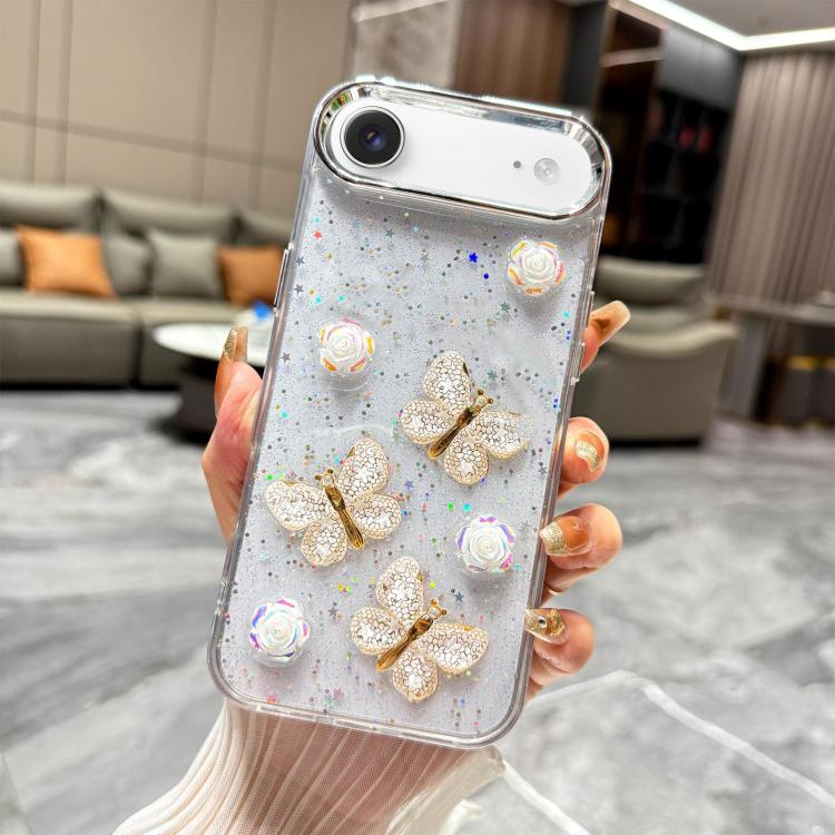 Glitter 3D Butterfly TPU Phone Case, For iPhone 17 Pro Max, For iPhone 17 Pro, For iPhone 17, For iPhone Air